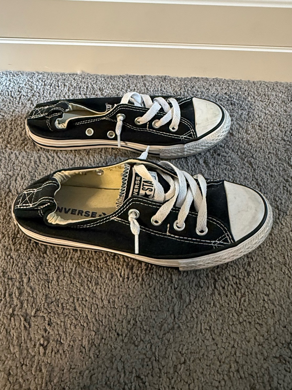 Converse Kids' Low Top Black Canvas Sneakers- slip on